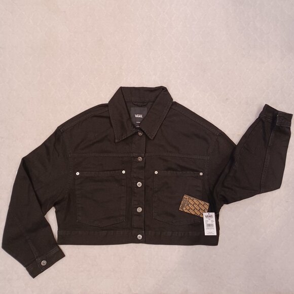 Vans Girl's Medium Jean Jacket Raynes Crop Trucker Black VN000G8SBLK - Picture 1 of 10